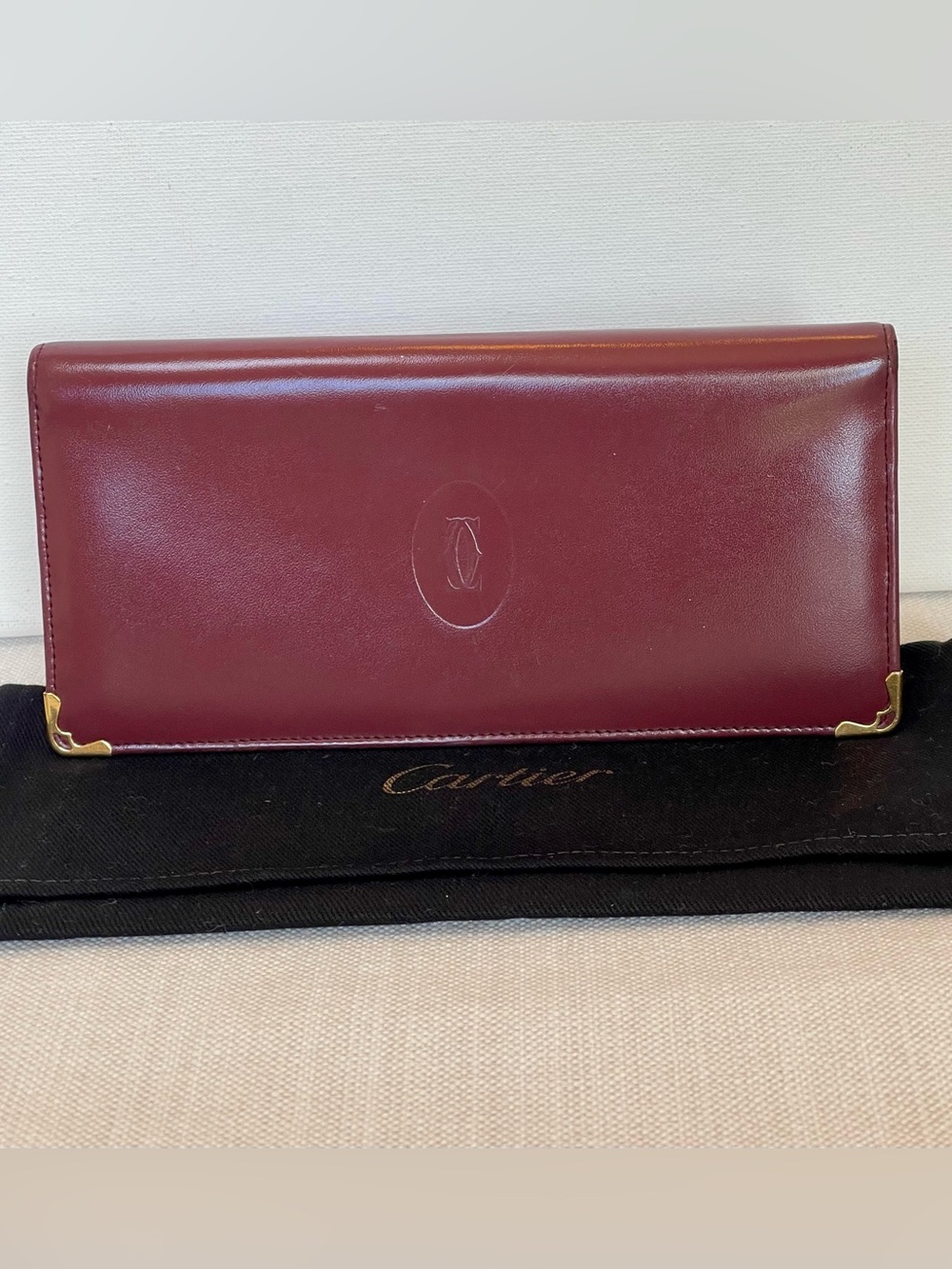 EUC CARTIER BORDEAUX DEEP BURGUNDY CALFSKIN LEATHER LONG BIFOLD WALLET PARIS